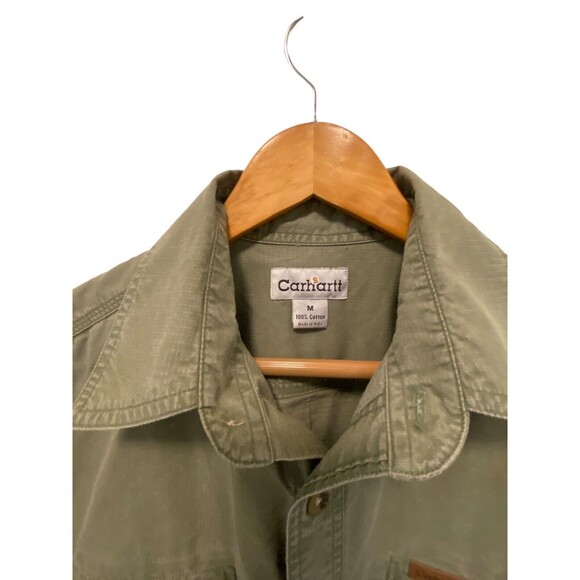 Carhartt Mens Green Shirt Sz M Short Sleeve Cotton Pockets Logo Heavy Rugged - Picture 3 of 5